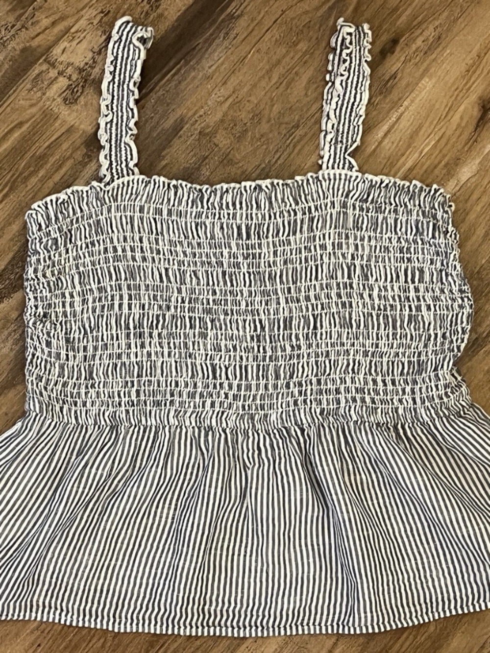VGUC Blue White Stripe True Craft Smocked Tank Top Blouse Size XL